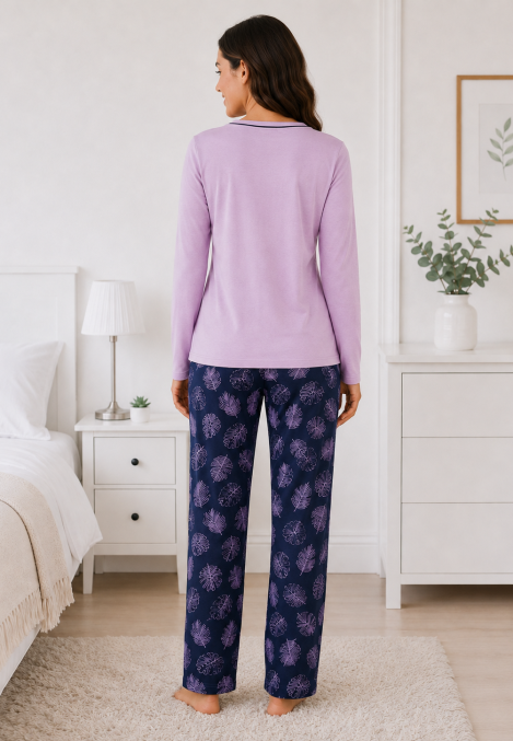 Pijama de damă cu bluză cu maneca lunga și pantaloni lung -Lila,Engros